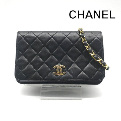 Chanel CC Logo Mini Quilted Push Lock Full Flap Leather Chain Shoulder Bag Black