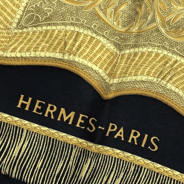 Hermes Silk Scarf Carre 90 Saber Decoration Bag Military Uniform Motif Black — view 8