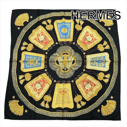 Hermes Silk Scarf Carre 90 Saber Decoration Bag Military Uniform Motif Black