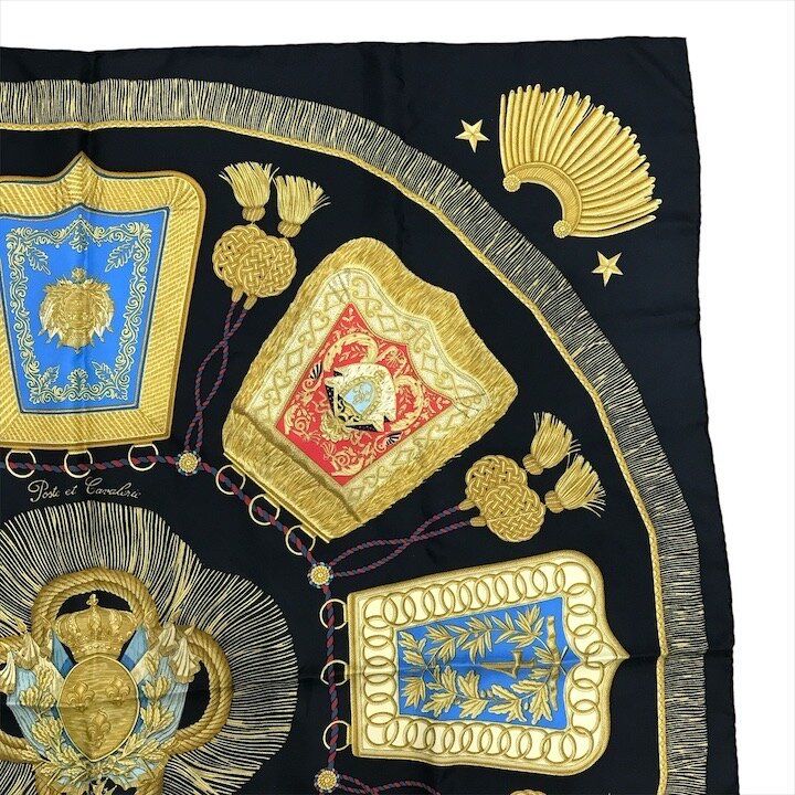 Hermes Silk Scarf Carre 90 Saber Decoration Bag Military Uniform Motif Black — view 3