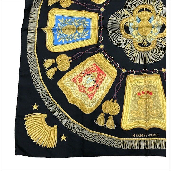 Hermes Silk Scarf Carre 90 Saber Decoration Bag Military Uniform Motif Black — view 6