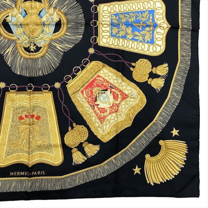 Hermes Silk Scarf Carre 90 Saber Decoration Bag Military Uniform Motif Black — view 5