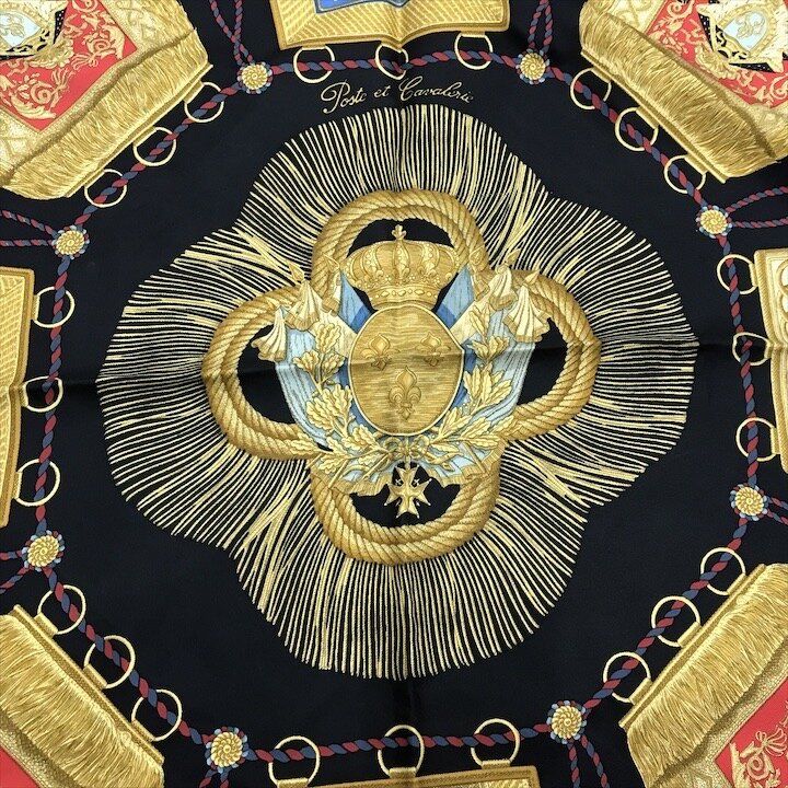 Hermes Silk Scarf Carre 90 Saber Decoration Bag Military Uniform Motif Black — view 7