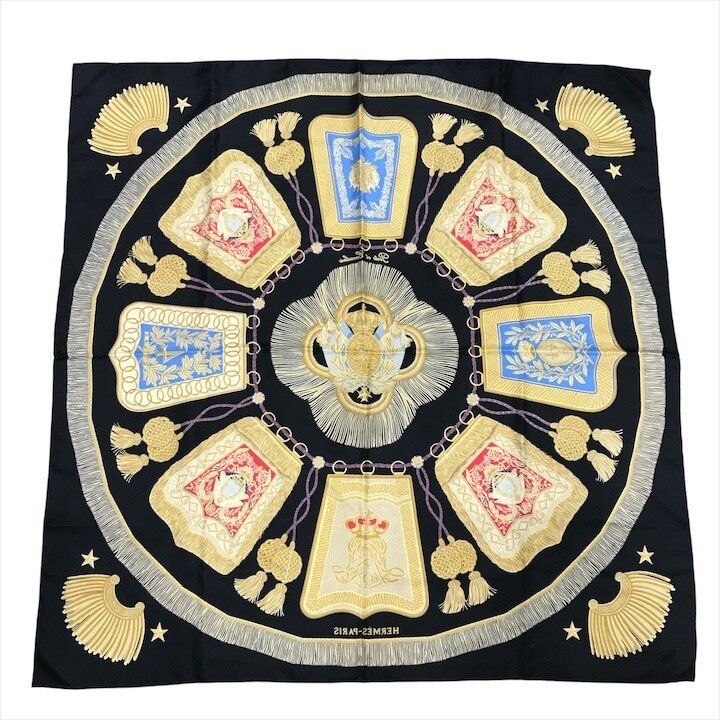 Hermes Silk Scarf Carre 90 Saber Decoration Bag Military Uniform Motif Black — view 2