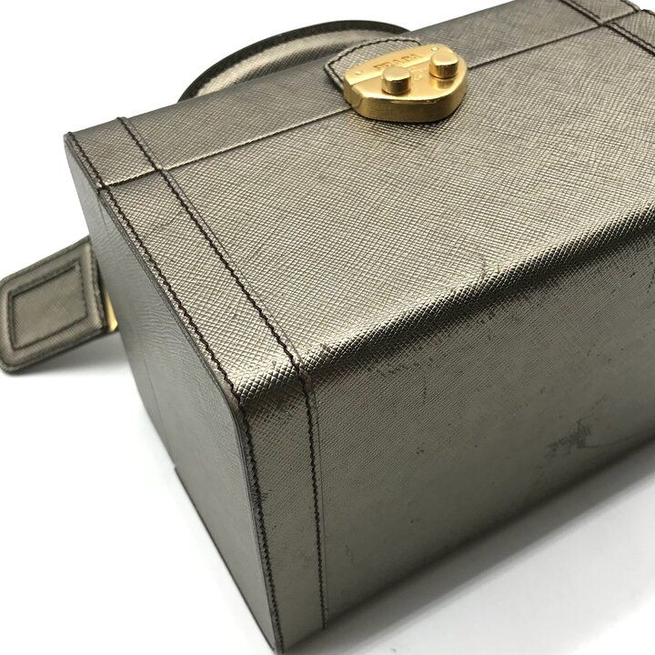 Prada Saffiano Leather Gold Vanity Hand Bag Case — view 6