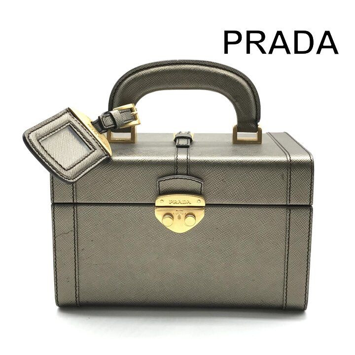 Prada Saffiano Leather Gold Vanity Hand Bag Case