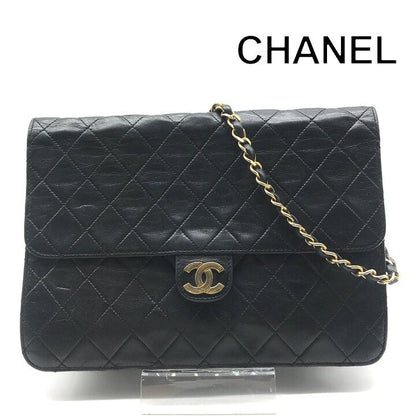 Chanel CC Logo Quilted Push Lock Leather Chain Shoulder Bag Black