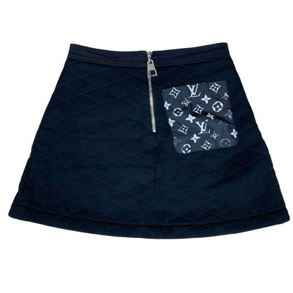 Louis Vuitton Quilted Mini Skirt Trapezoid Monogram Pattern Patch Pocket Cotton