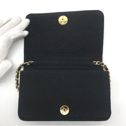 Chanel CC Logo Mini Quilted Cotton Push Lock Full Flap Chain Shoulder Bag Black — view 7