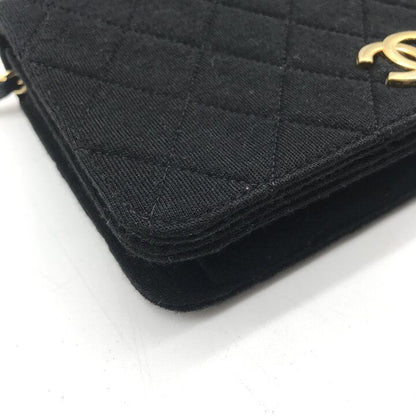 Chanel CC Logo Mini Quilted Cotton Push Lock Full Flap Chain Shoulder Bag Black — view 4