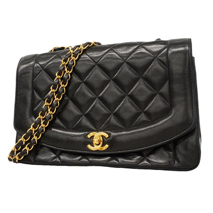 Chanel Shoulder Bag Diana Lambskin Black Gold