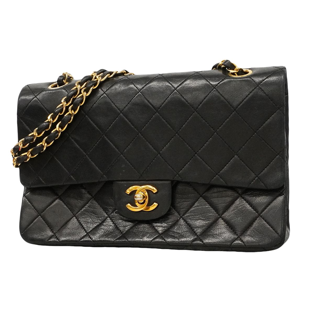 Chanel Shoulder Bag Quilted Lambskin Black Gold