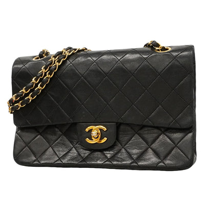 Chanel Shoulder Bag Quilted Lambskin Black Gold