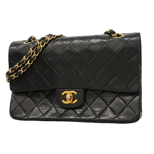 Chanel Shoulder Bag Quilted Lambskin Black Gold