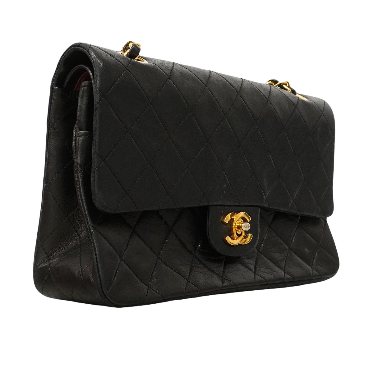 Chanel Shoulder Bag Quilted Lambskin Black Gold — view 2
