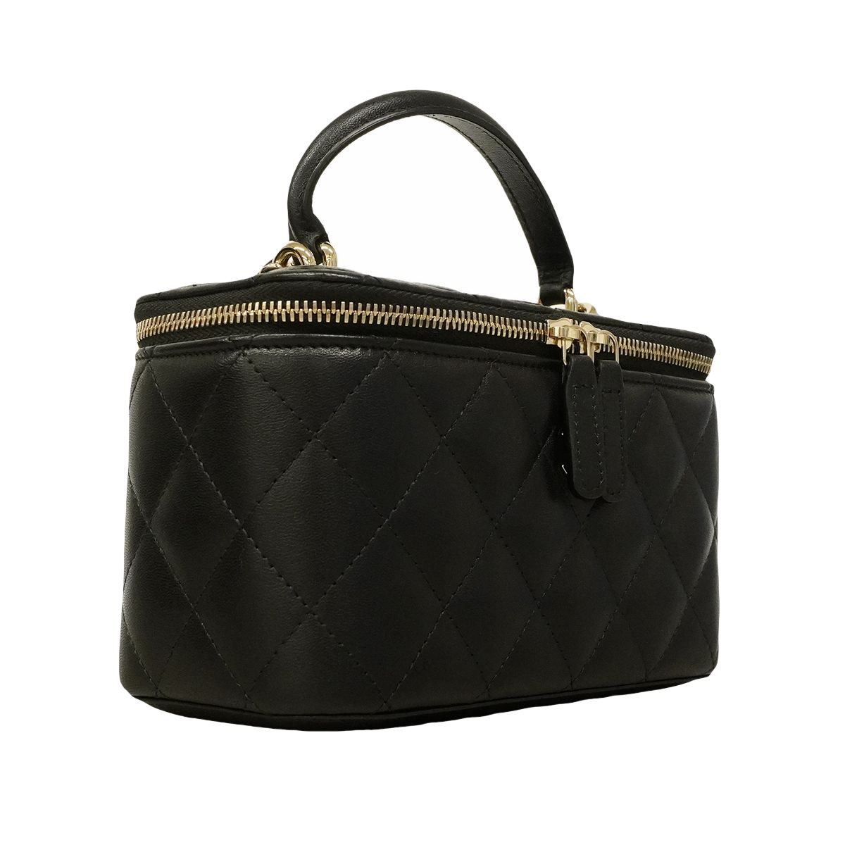 Chanel Vanity Bag Quilted Lambskin Black Chien Panning Gold 2-Way — view 2