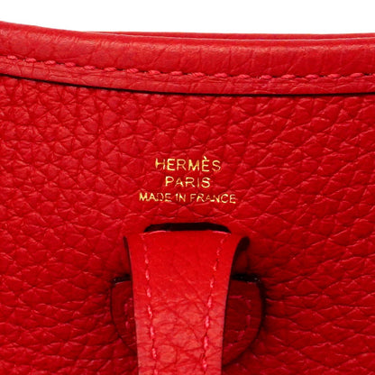 Hermes Shoulder Bag Evelyne TPM Taurillon Clemence Rouge Vif Gold — view 5