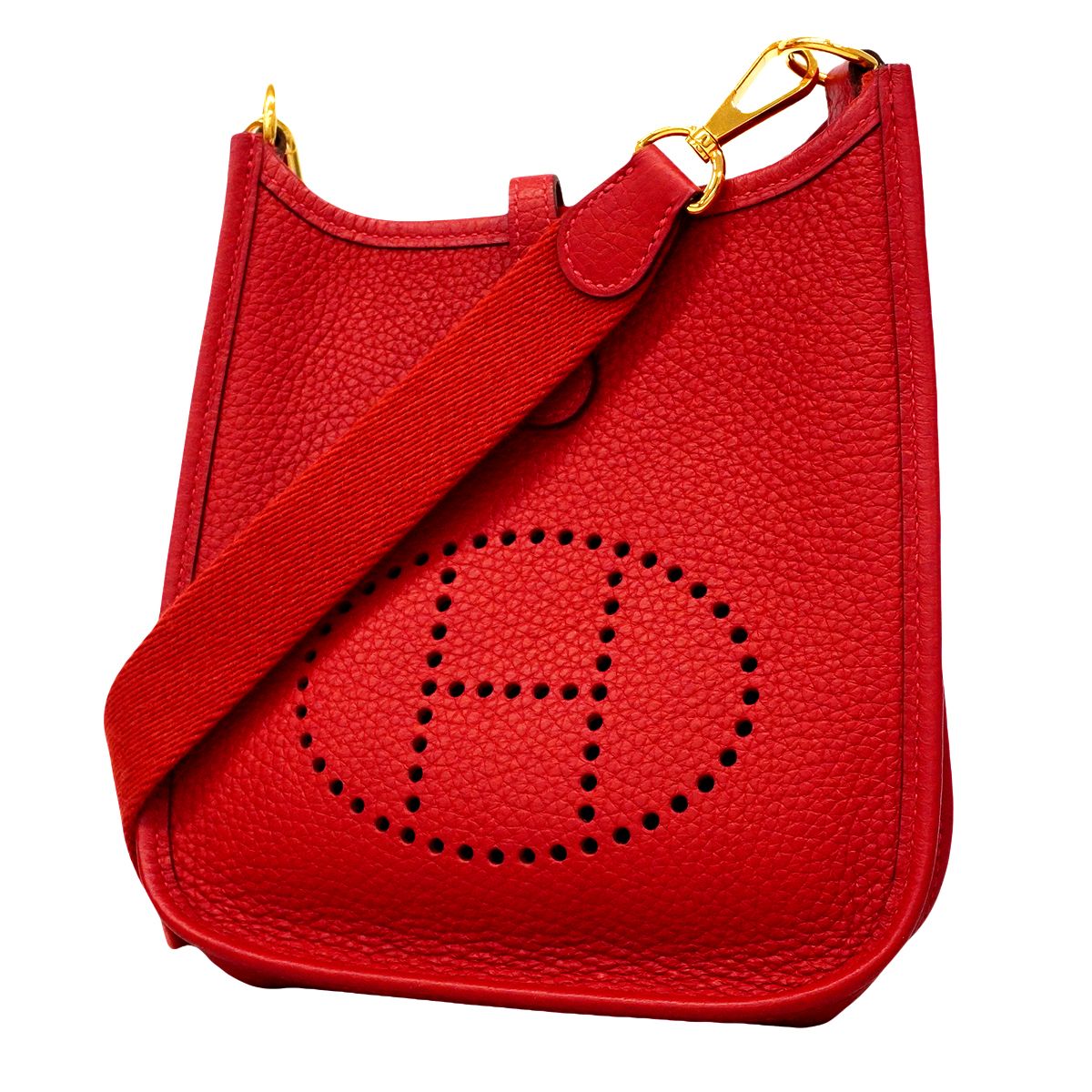Hermes Shoulder Bag Evelyne TPM Taurillon Clemence Rouge Vif Gold