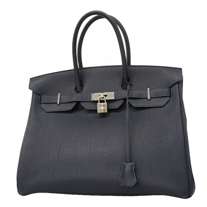 Hermes Handbag Birkin 35 Togo Blue Nuit Silver