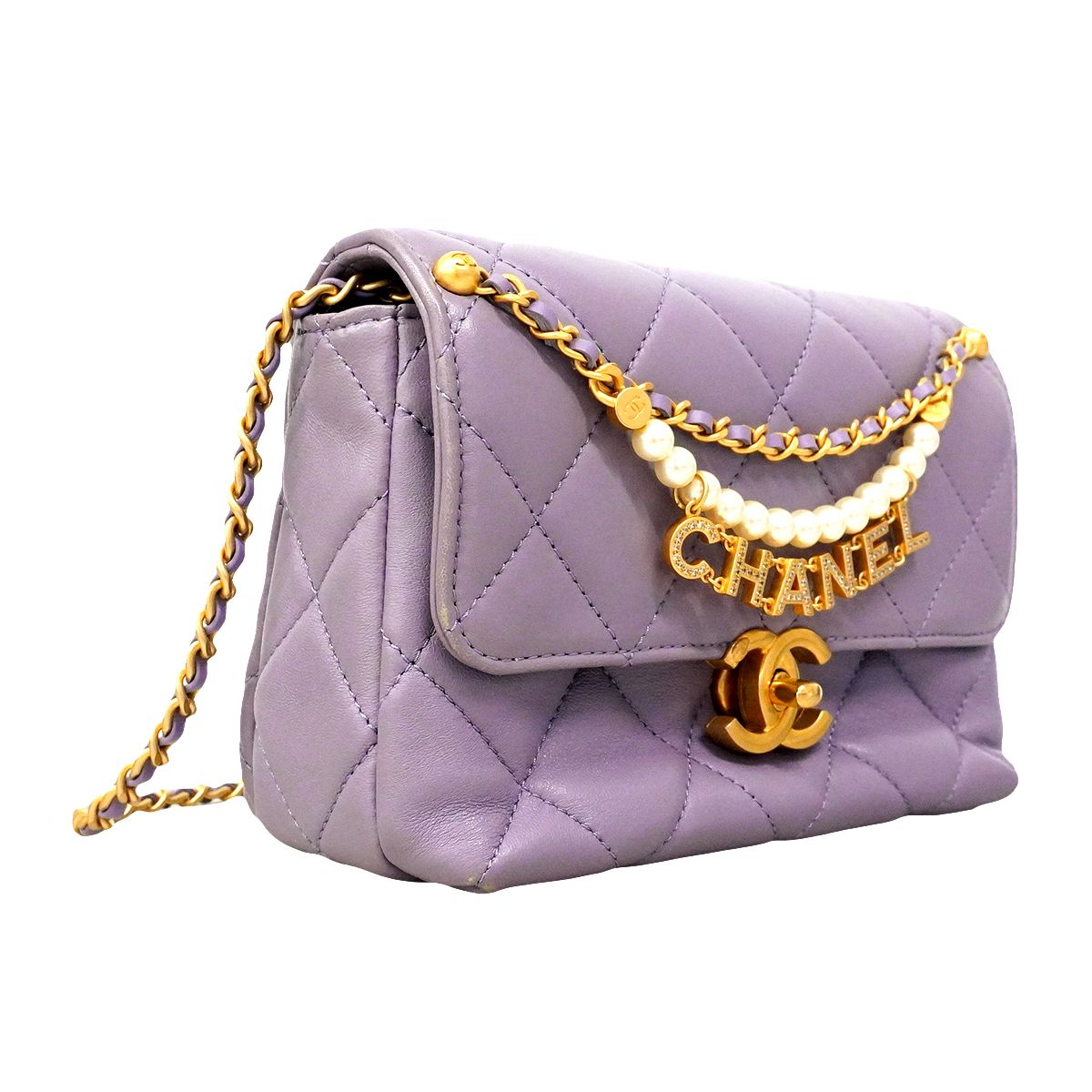 Chanel Shoulder Bag Quilted Lambskin Purple Gold — view 2