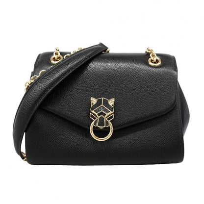 Cartier Shoulder Bag Leather Black Chien Panning Gold