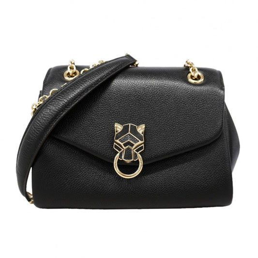 Cartier Shoulder Bag Leather Black Chien Panning Gold