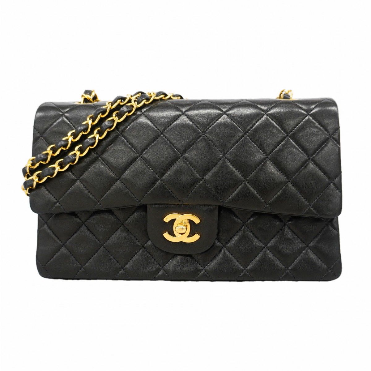 Chanel Shoulder Bag Quilted Lambskin Black Gold