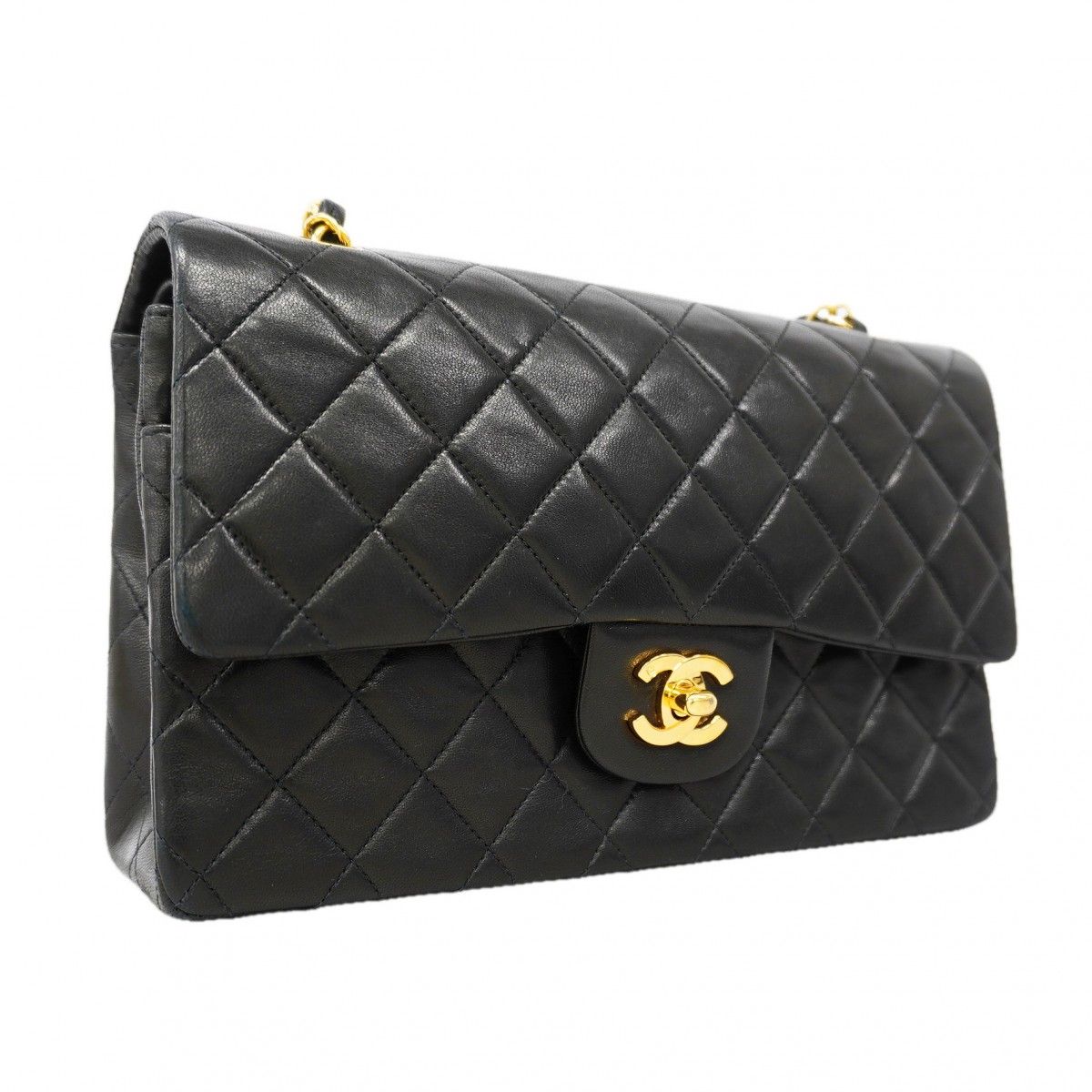 Chanel Shoulder Bag Quilted Lambskin Black Gold — view 2