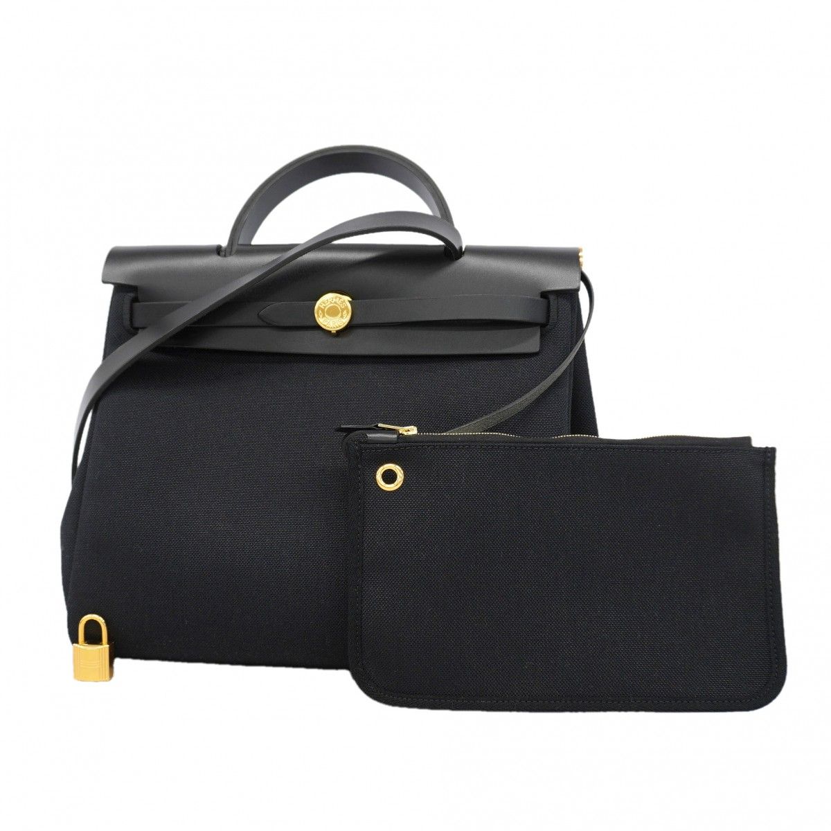 Hermes Handbag Herbag Zip PM Black Gold 2-Way