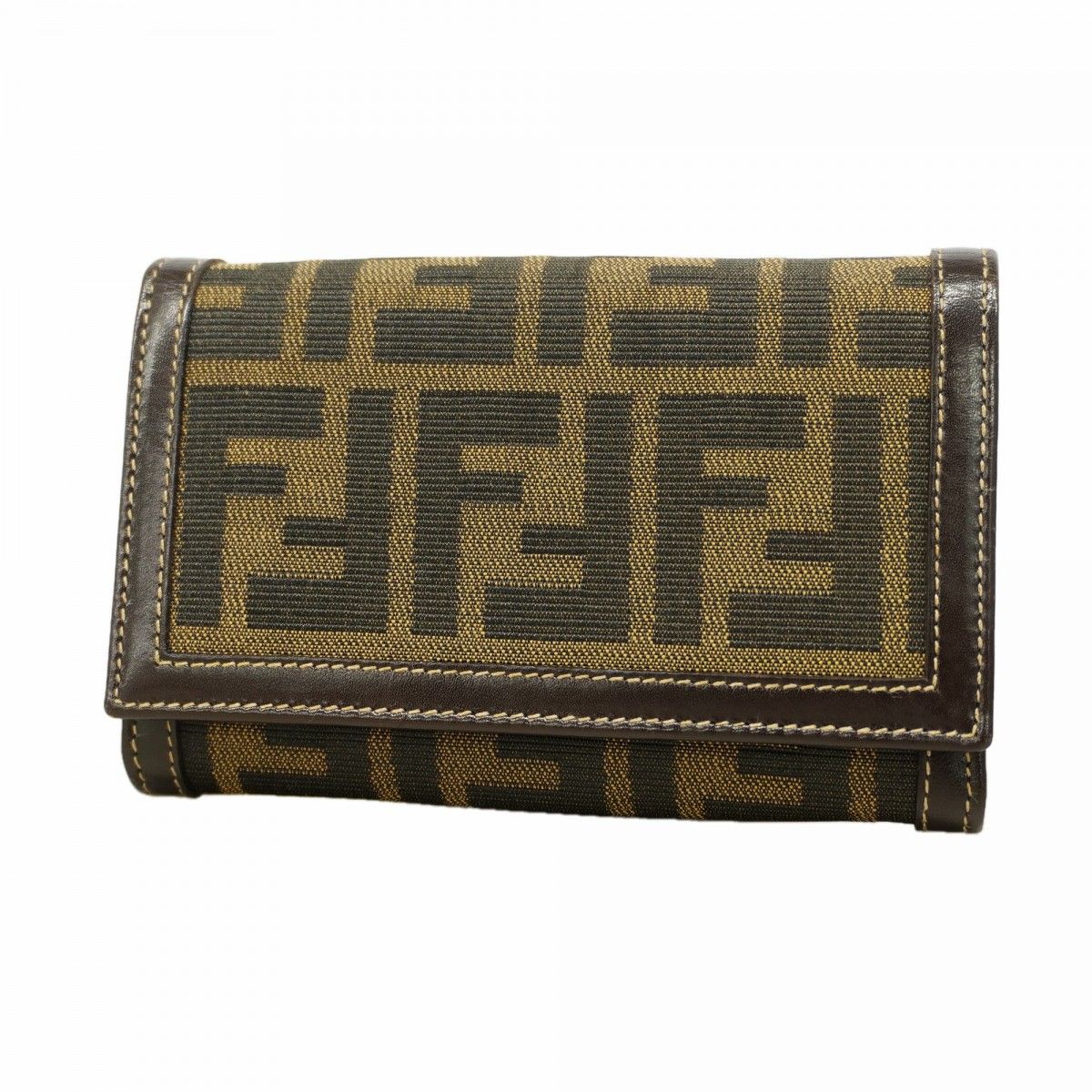 Fendi Wallet Zucca Nylon Canvas Brown Gold