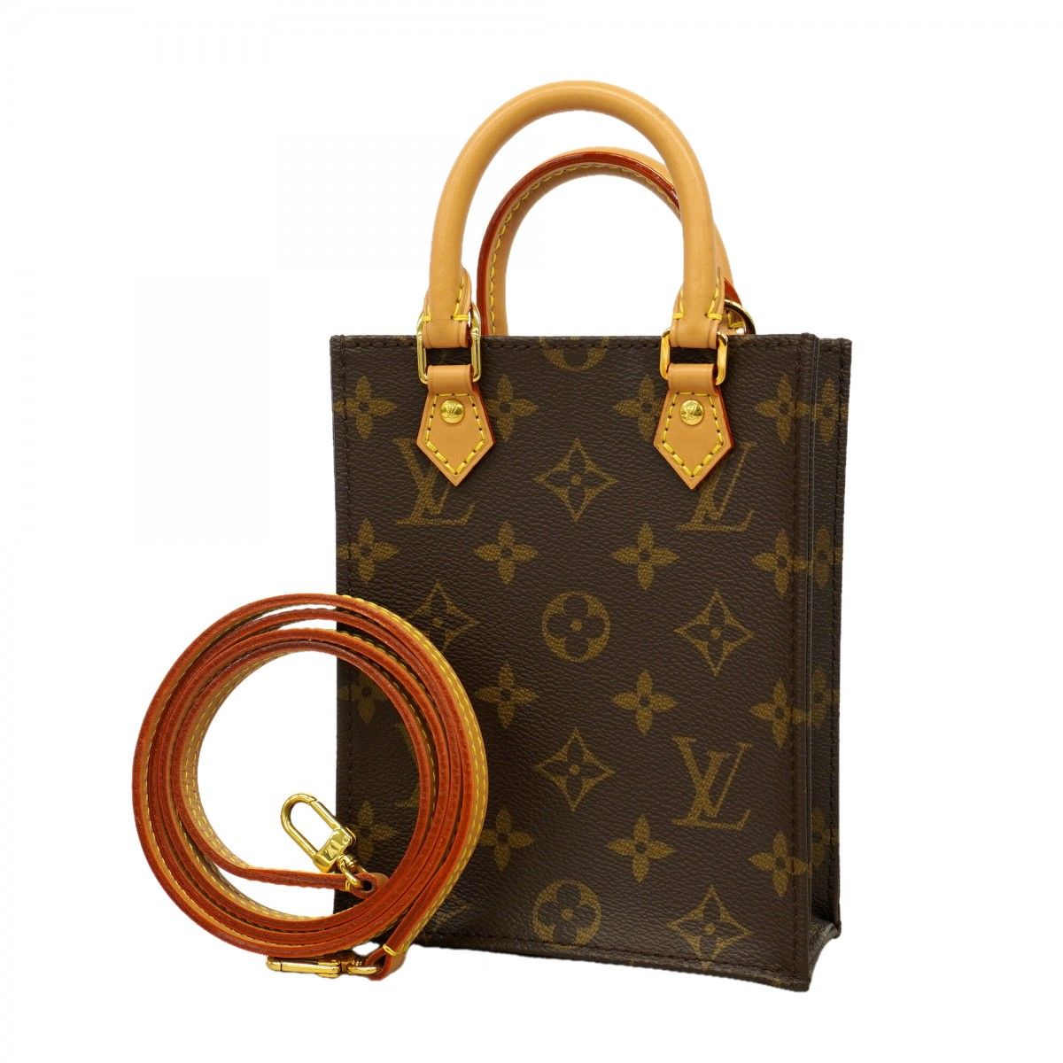 Louis Vuitton Handbag Monogram Petite Sac Plat Brown 2-Way