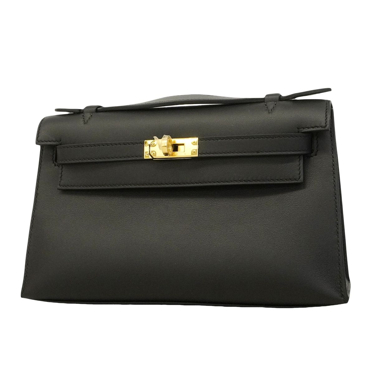 Hermes Handbag Pochette Kelly Swift Black Gold