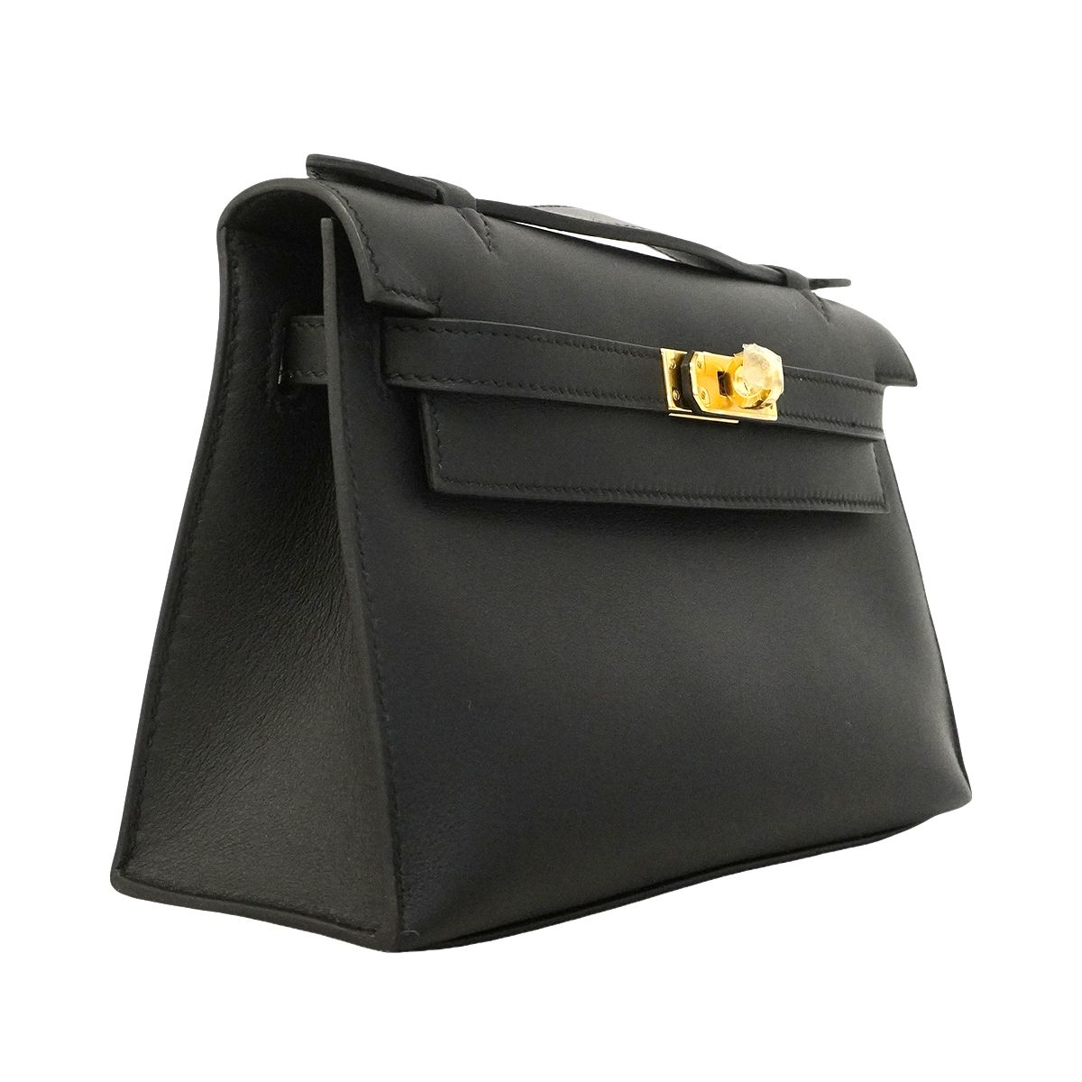 Hermes Handbag Pochette Kelly Swift Black Gold — view 2