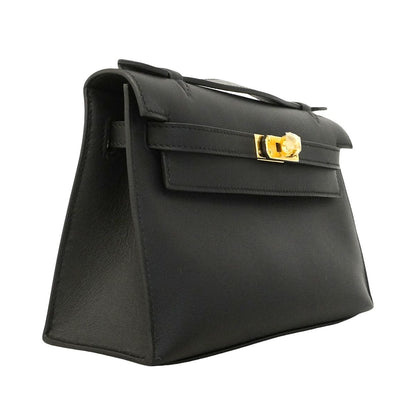 Hermes Handbag Pochette Kelly Swift Black Gold — view 2