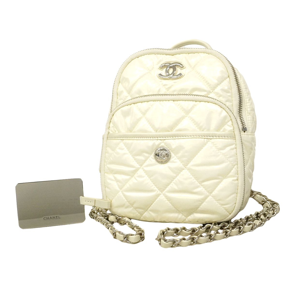 Chanel Backpack Nylon White Silver