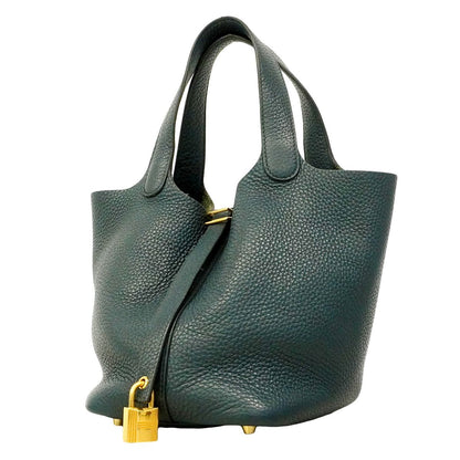Hermes Handbag Picotin Lock PM Taurillon Clemence Vert Gold