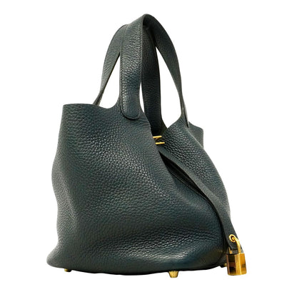 Hermes Handbag Picotin Lock PM Taurillon Clemence Vert Gold — view 2