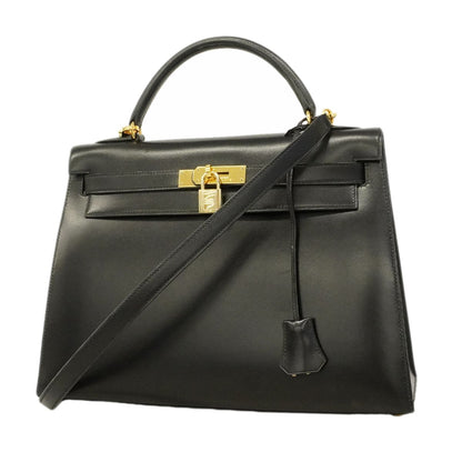Hermes Handbag Kelly 32 Box Calf Black Gold 2-Way