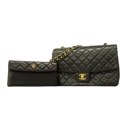 Chanel Shoulder Bag Quilted Lambskin Black Gold