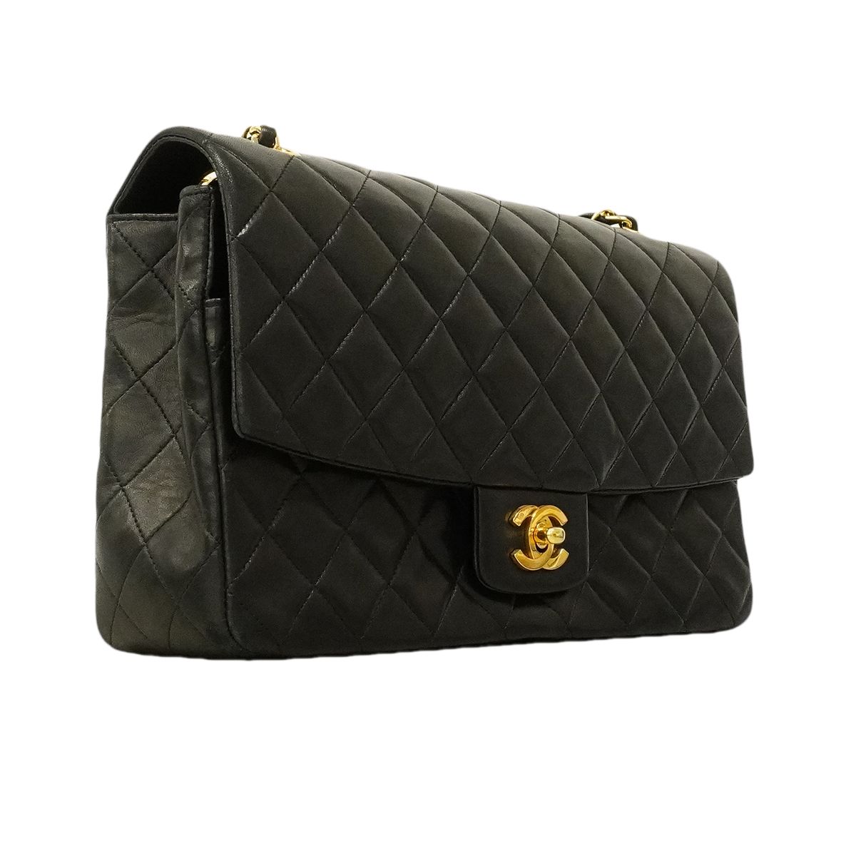 Chanel Shoulder Bag Quilted Lambskin Black Gold — view 2