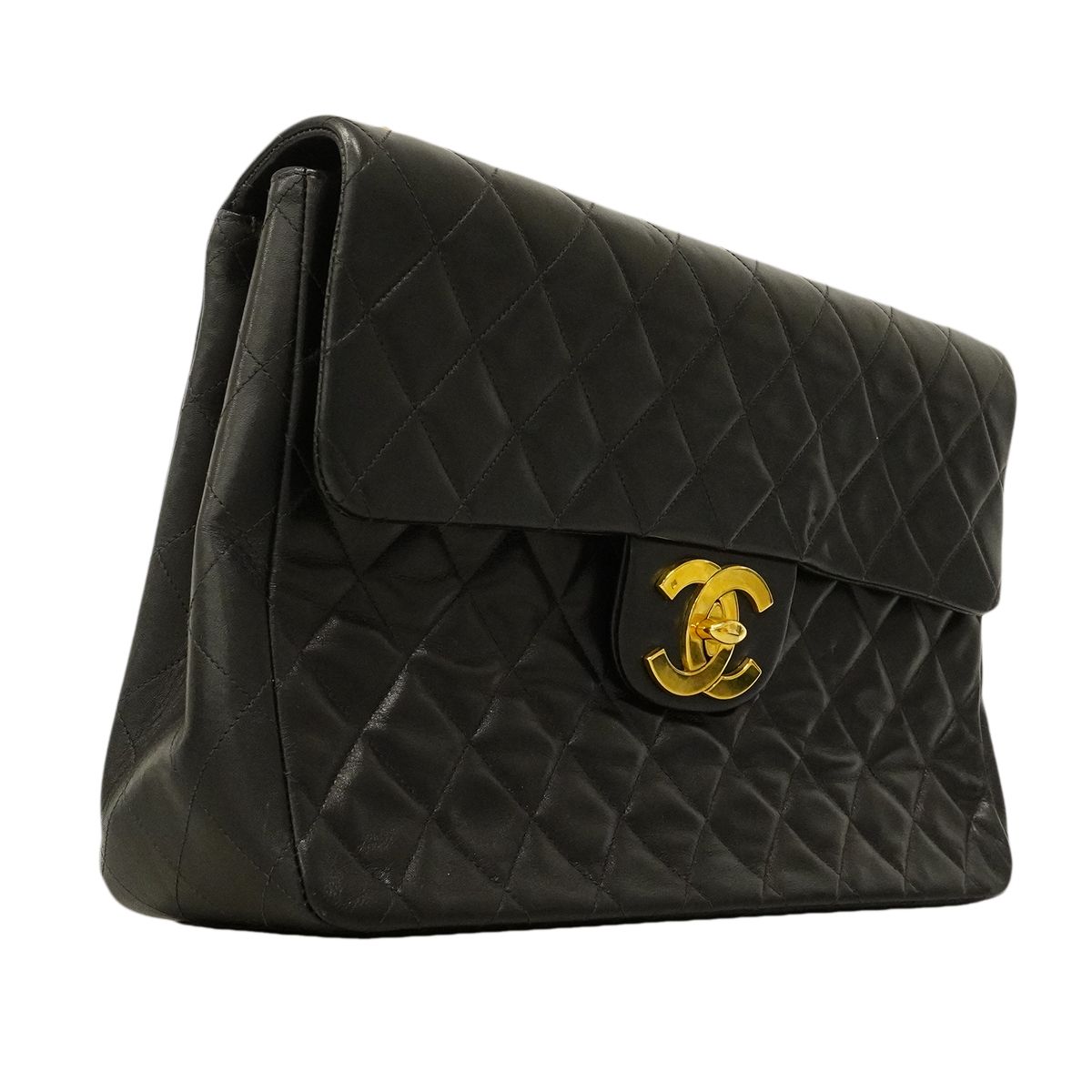 Chanel Shoulder Bag Maxi Quilted Lambskin Black Gold — view 2