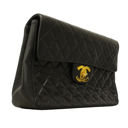 Chanel Shoulder Bag Maxi Quilted Lambskin Black Gold — view 2