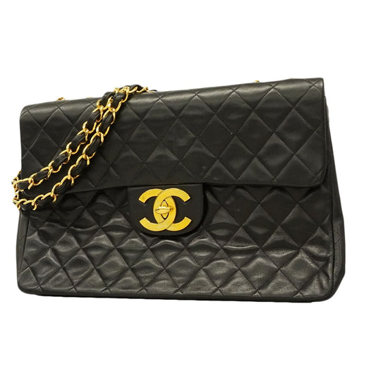 Chanel Shoulder Bag Maxi Quilted Lambskin Black Gold