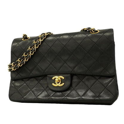 Chanel Shoulder Bag Quilted Lambskin Black Gold