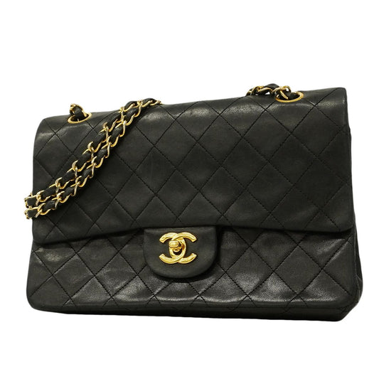 Chanel Shoulder Bag Quilted Lambskin Black Gold