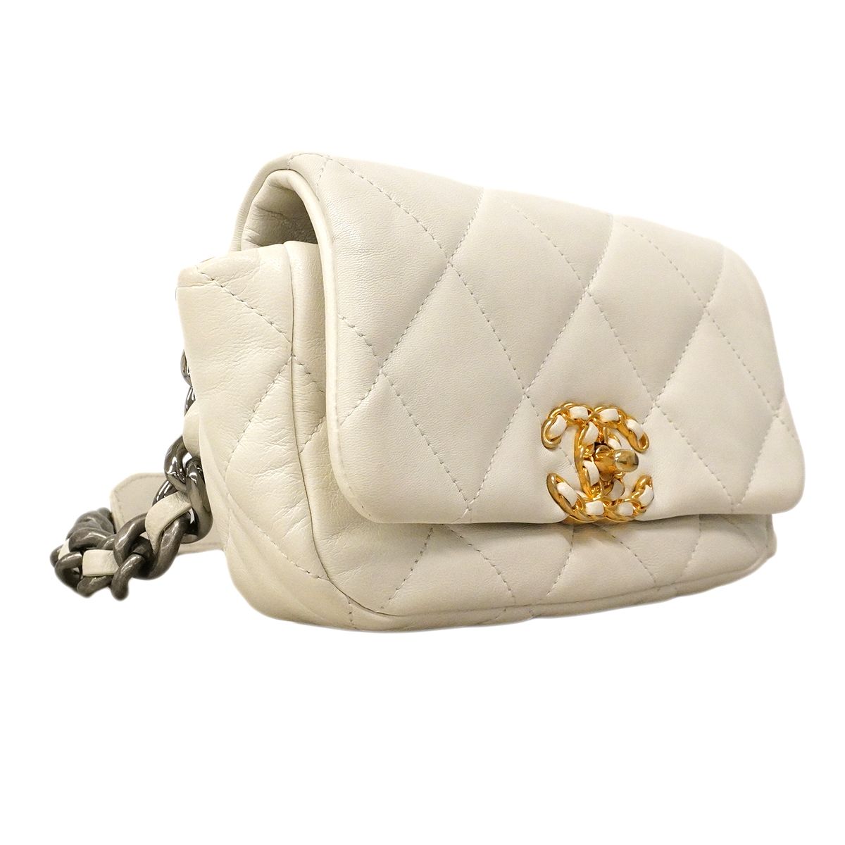 Chanel Waist Bag 19 Lambskin White Gold — view 2