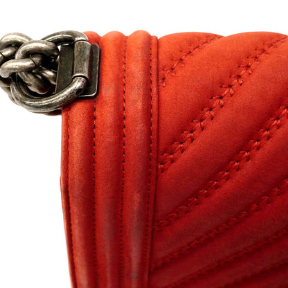 Chanel Shoulder Bag Boy Stitch Leather Red Silver — view 7