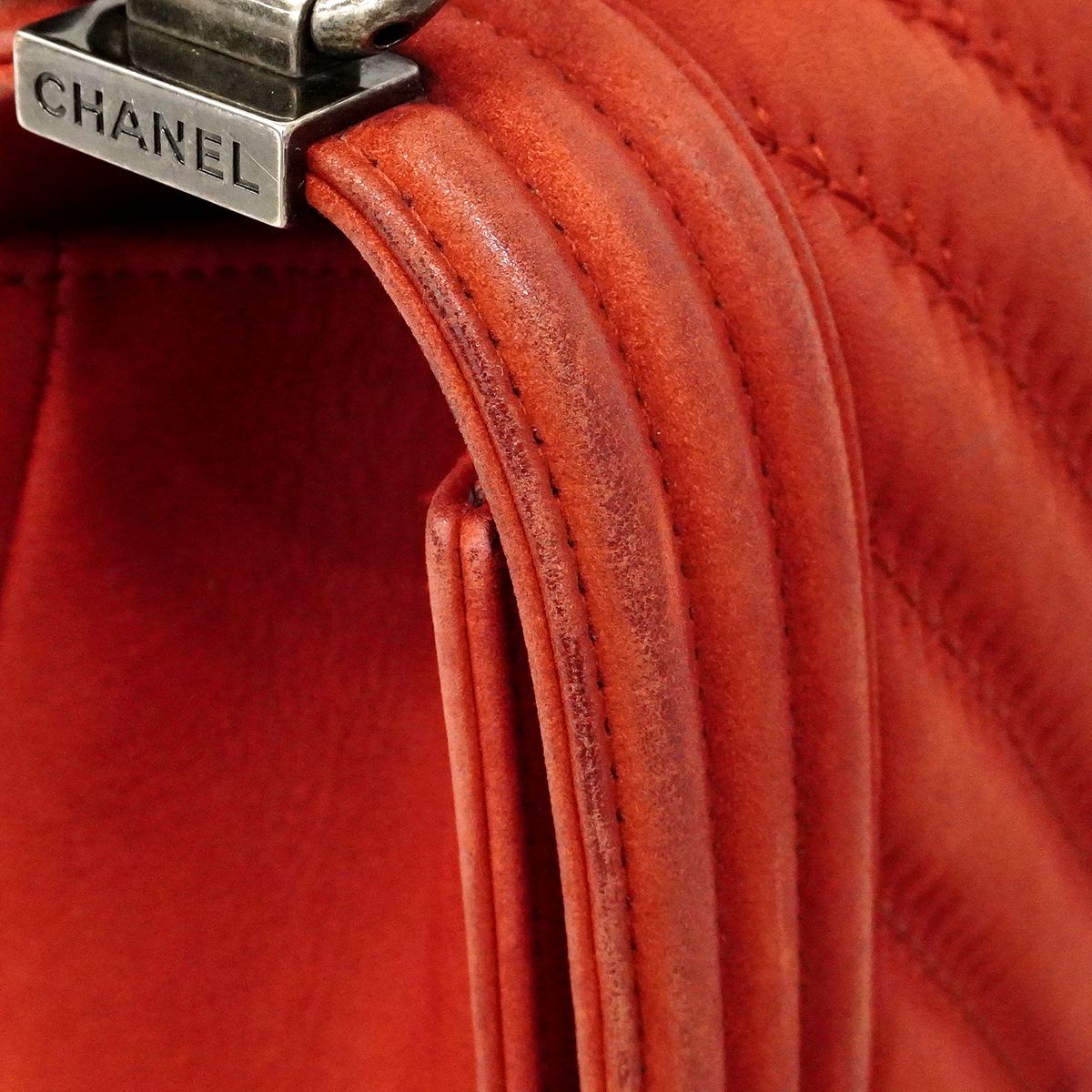 Chanel Shoulder Bag Boy Stitch Leather Red Silver — view 6