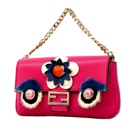 Fendi Handbag Mon Star Micro Bucket Leather Pink Silver