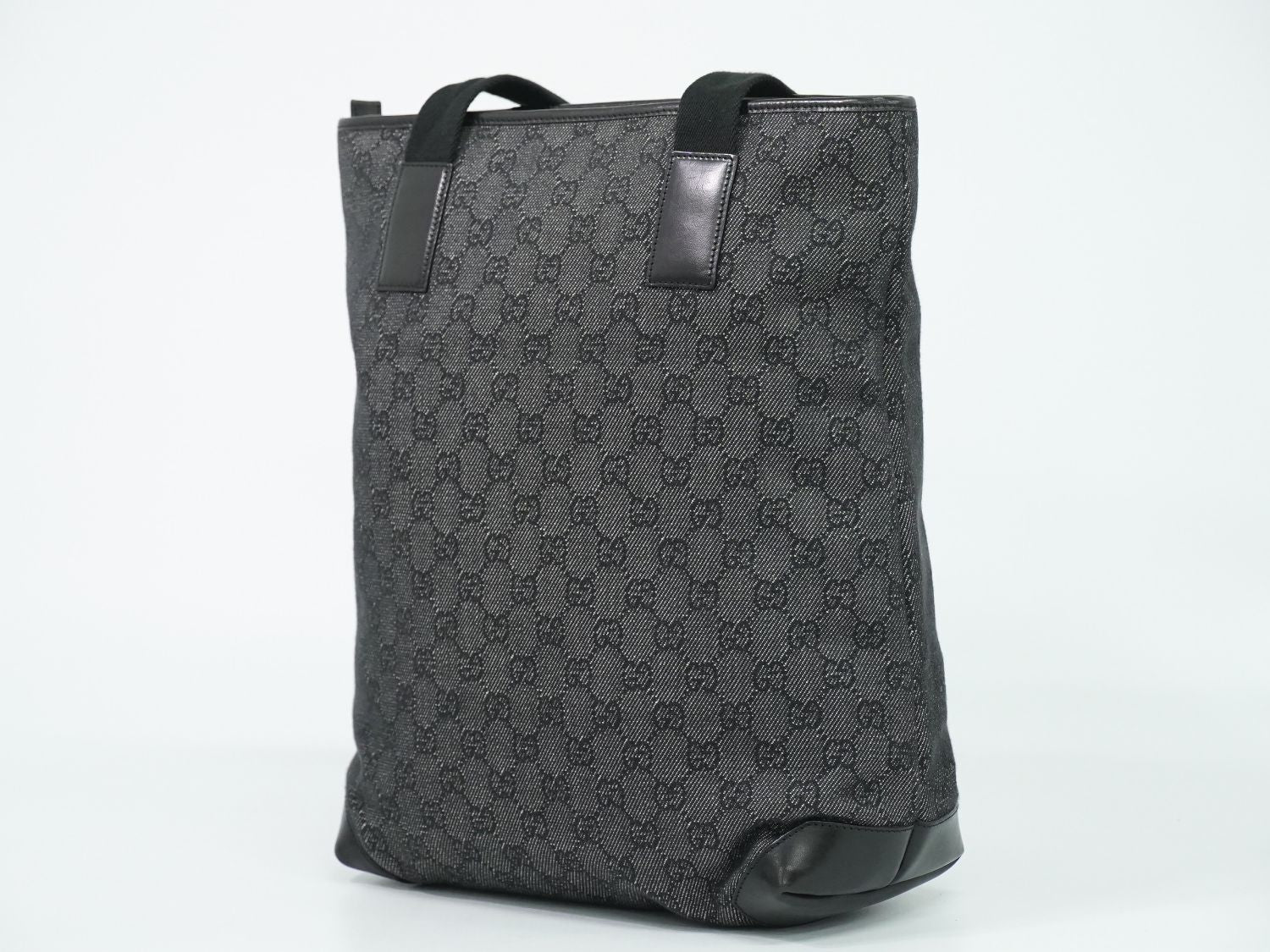 Gucci GG Canvas Leather Shoulder Bag Tote Black Second — view 2